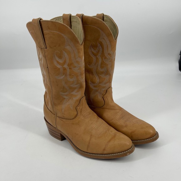 Durango Men's Tan Leather Cowboy Boots Western Embroidered Square‎ Toe Size 9 EE